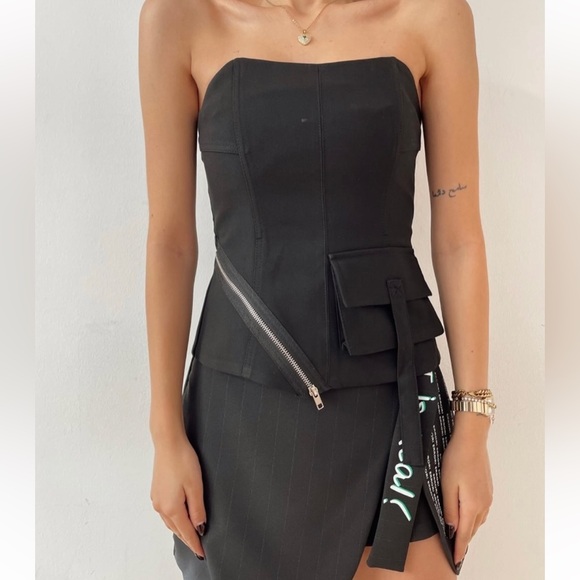 ZARA STRAPLESS ZIPPER BUSTIER TOP - Picture 6 of 12